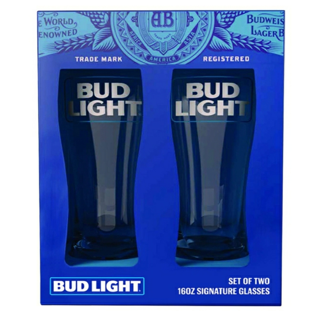 Bud Light 16oz 2 pack Glass Signature Glassware